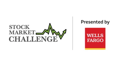 Stock Market Challenge logo including the Wells Fargo logo and an up and down arrow.